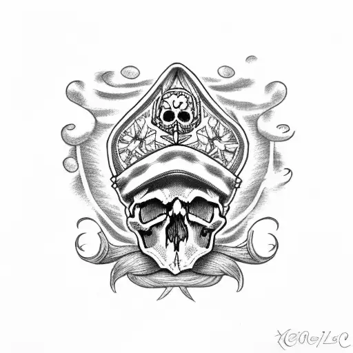 Skull With Mayflower Coming Out Of The Top