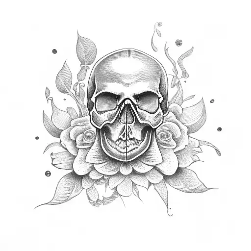 Skull With Mayflower Flower Coming Out Of The Top