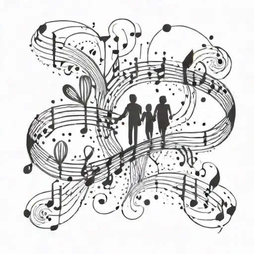 A Heartbeat Line With Musical Notes And Small Silhouettes Of Family Members