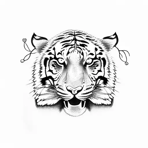 Tiger With Tail Turning Into A Cherry Blossom Tree