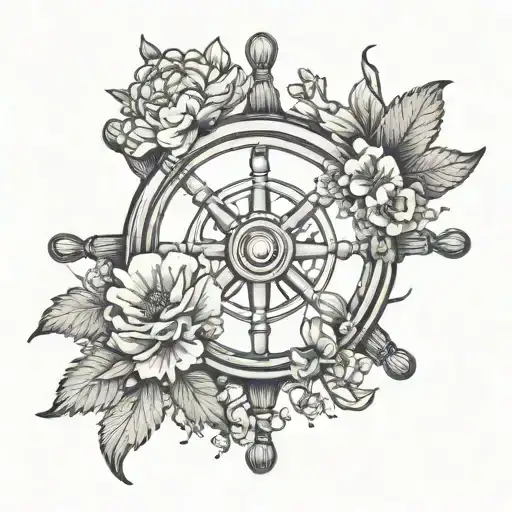 Ships Wheel With Birth Flowers Of November July January April