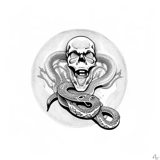 Skull With A Snake Coming Out Of Mouth