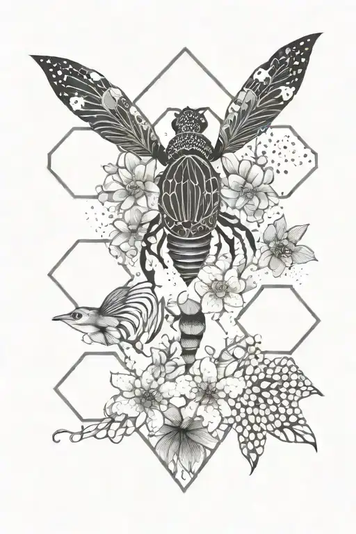 Floral Ocean Animals Hexagon