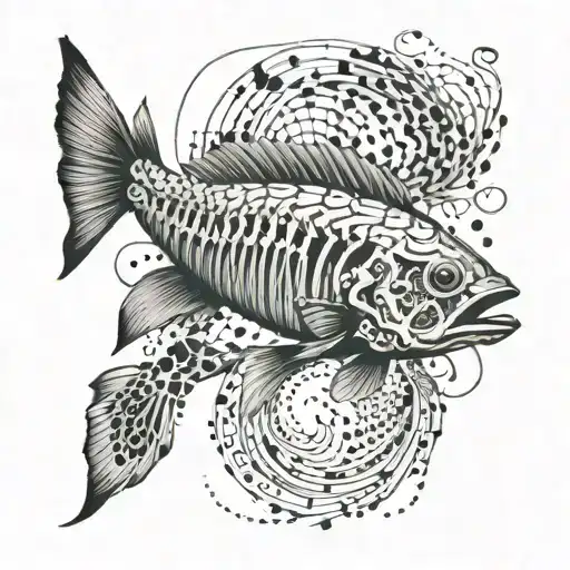 An Intricate Design Of A Fish Skeleton Intertwined With Binary Code