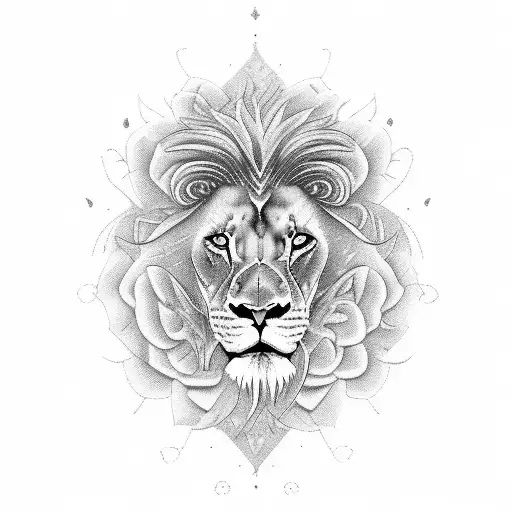 Male Lion With Many Roses