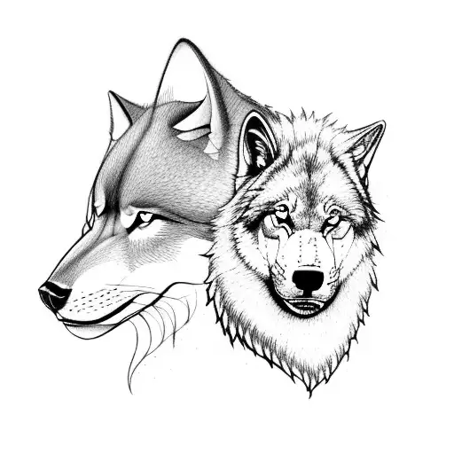 A Good Wolf And Evil Lion Looking At Eachother