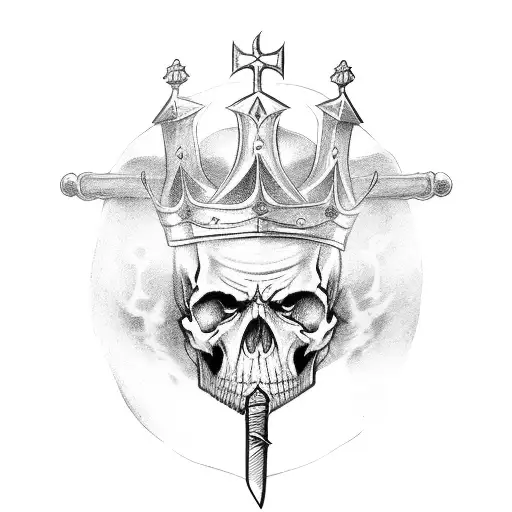 Sword With Crown On Top Going Through Skulls