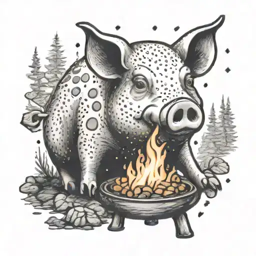 Pig Roasting Marshmellow Over Camp Fire