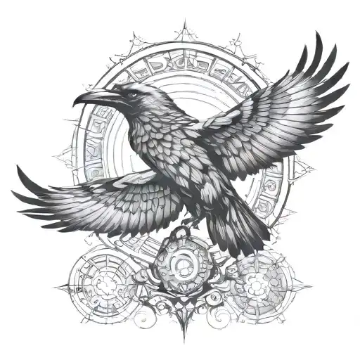 Design A Black And Grey Tattoo Of A Shamanic Ritual Involving Crows