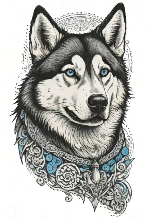 Husky Dog With Blue Eyes Smile Wide Composition