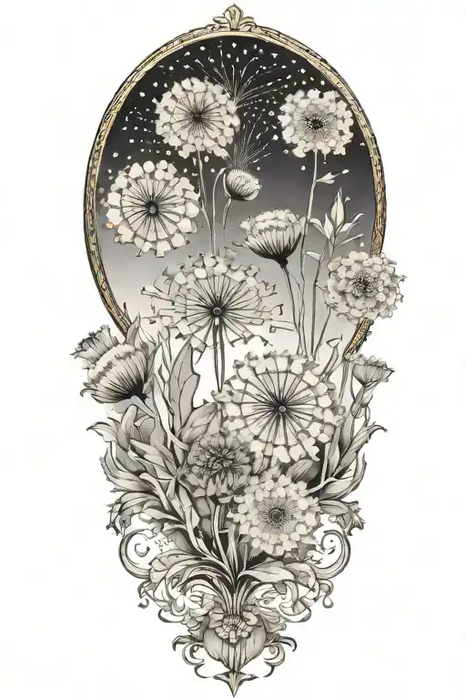 A Gold Picture Frame With Dandelions