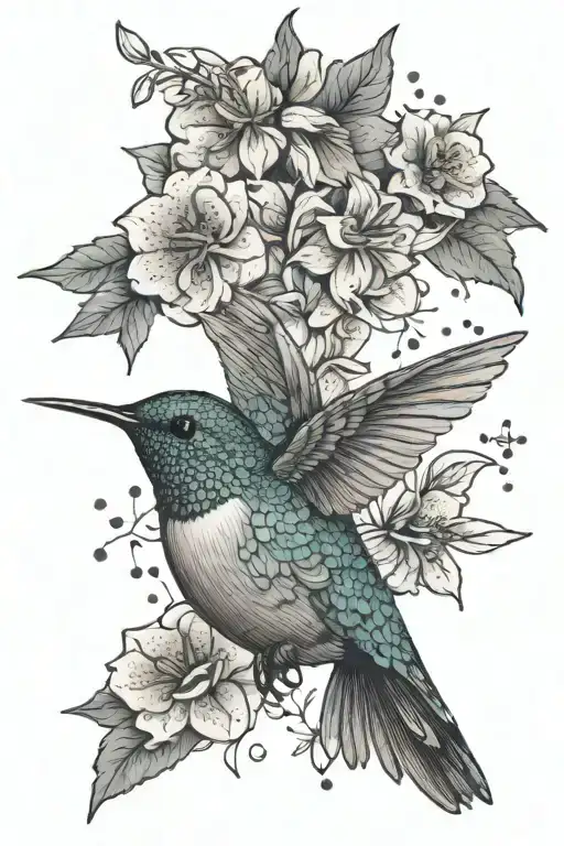 Hummingbird With March Birth Flowers