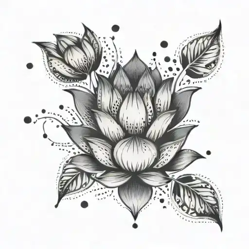 Combine Lotus Flowers With A Tribal Pattern In A Dotwork Style