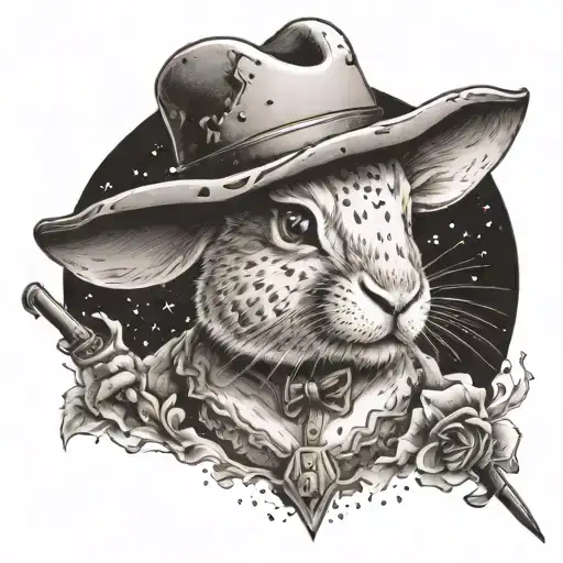 Rabbit Wearing Cowboy Hat Holding A Wand Casting Musical