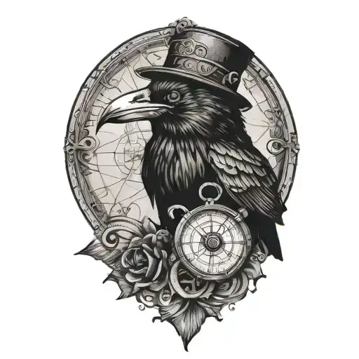 Traveling Crow Holding A Compass And A Steam Punk Hat