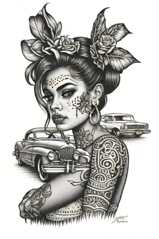 Chicano Girl With Car