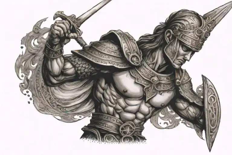 Hebrew Warrior Wielding A Sword Surrounded