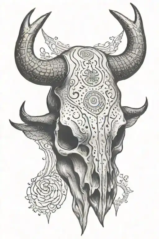 Mahori Tattoo Fused With Bull Skull