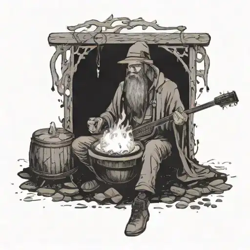 Elden Ring Merchant Sitting At Campfire With Instrument