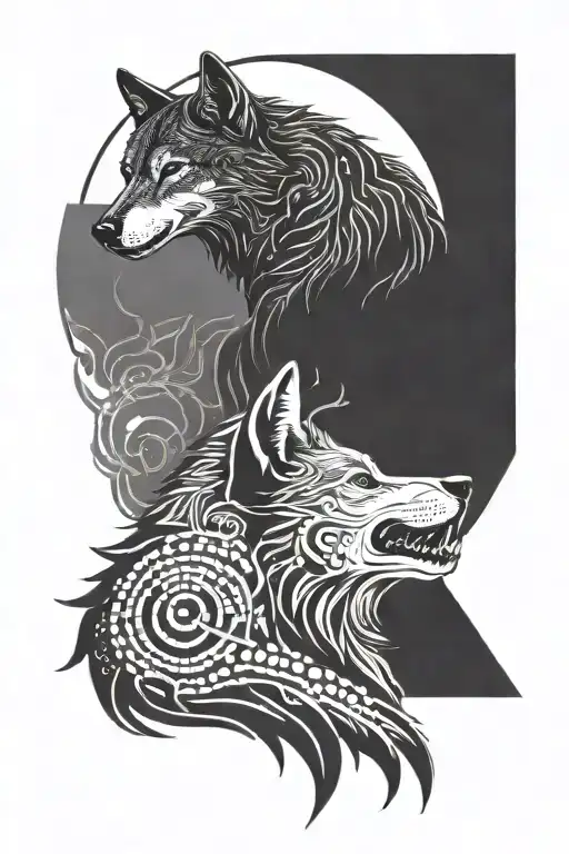 Wolf And Shadow Figure Meeting