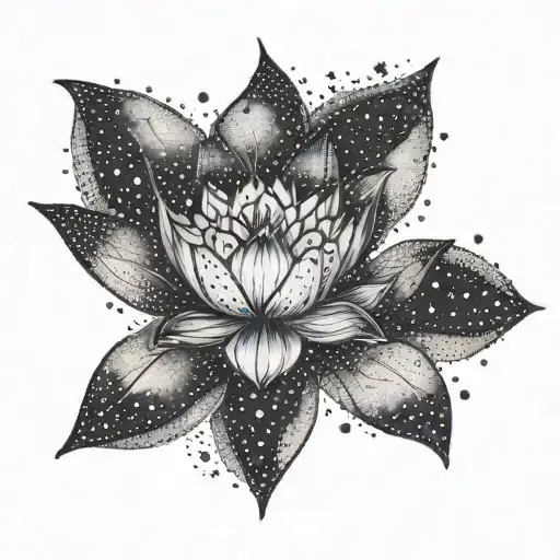 A Dotwork Tattoo Featuring A Lotus Flower With Subtle Star Constellations In The Background