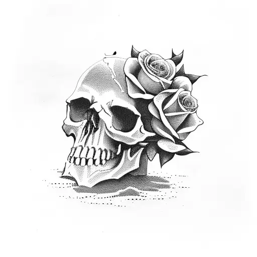 Skull And Roses With Pine Trees
