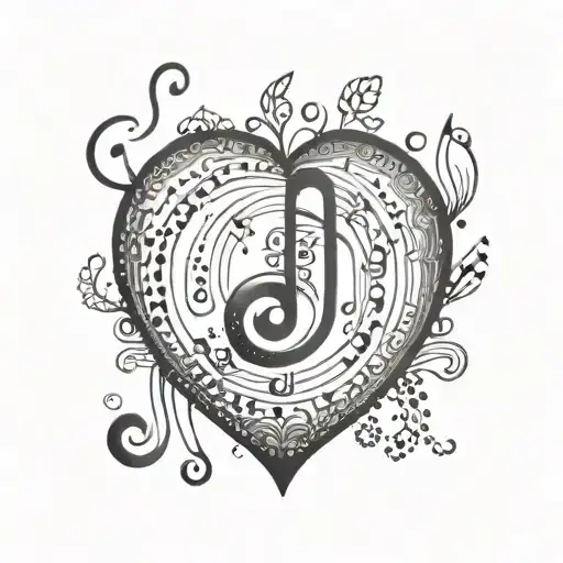 A Dotwork Tattoo Of A Heart-shaped Music Note With A Design Inspired By Interior Design Patterns