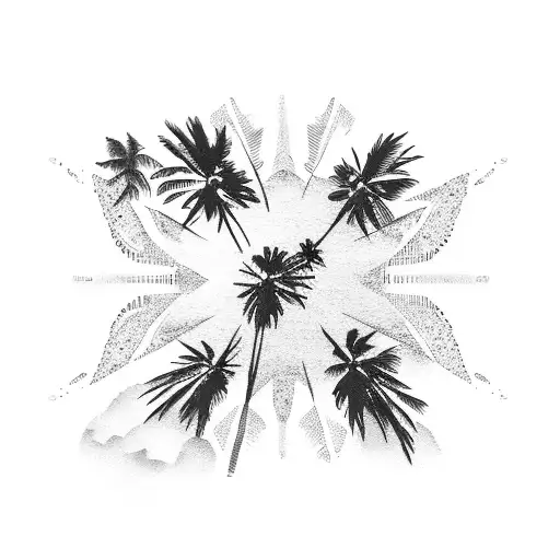 Palm Trees With Ocean Like Beach