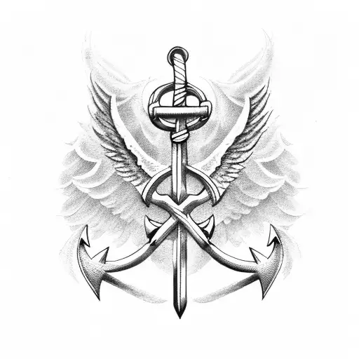 Anchor And Caduceus With Wings At The Top