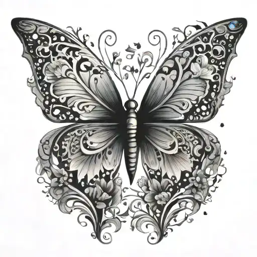 Butterfly Made Up Of Delicate Floral Patterns And N Hidden Within