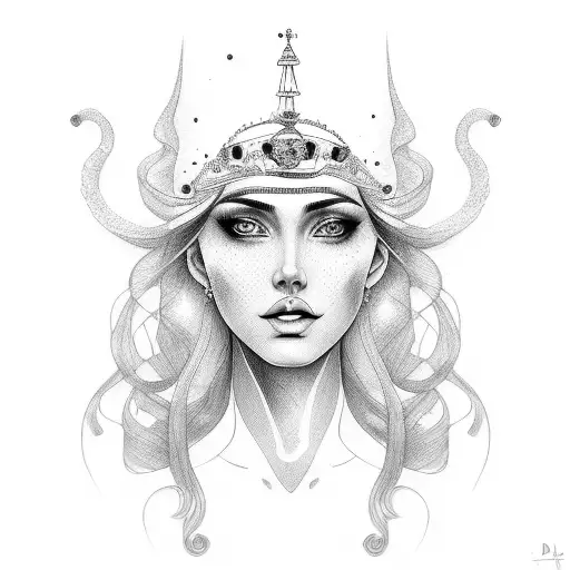 Portrait Of A Beautiful Woman With Long Face As A Queen