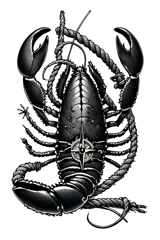 A Lobster With A Rope And A Compass