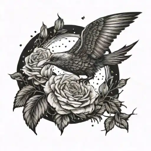 A Majestic Bird Flying Over A Field Of Roses