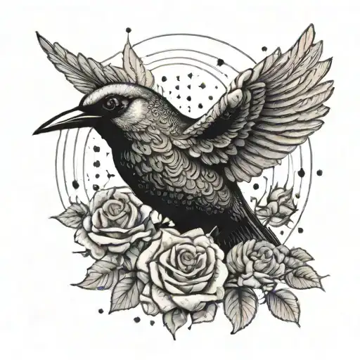 A Majestic Bird Flying Over A Field Of Roses