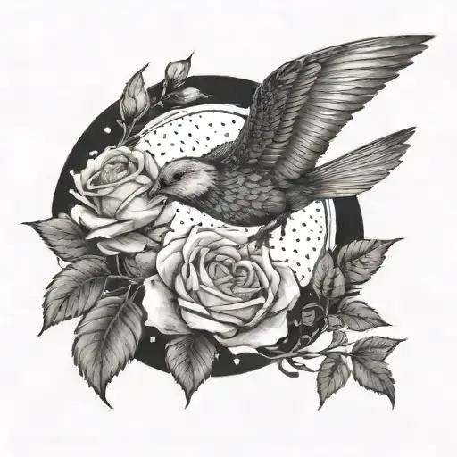 A Majestic Bird Flying Over A Field Of Roses