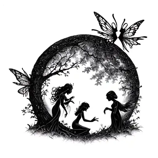 Enchanted Creatures Playing With Fairies In A Moonlit Forest