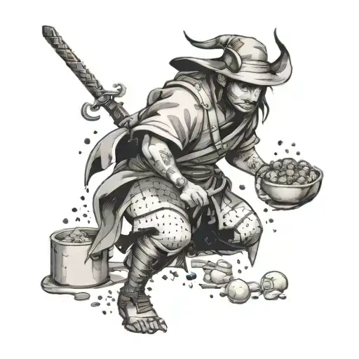 Design A Dotwork Tattoo Of A Scene From Demon Slayer With A Baking Theme Incorporated