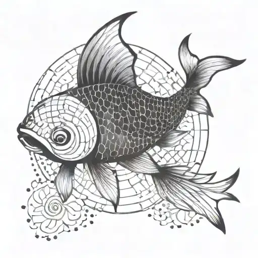 An Intricate Geometric Design Incorporating Koi Fish And Binary Code