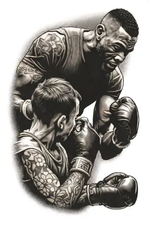 A Portrait Of A Father And Child Boxing In His Palms Training