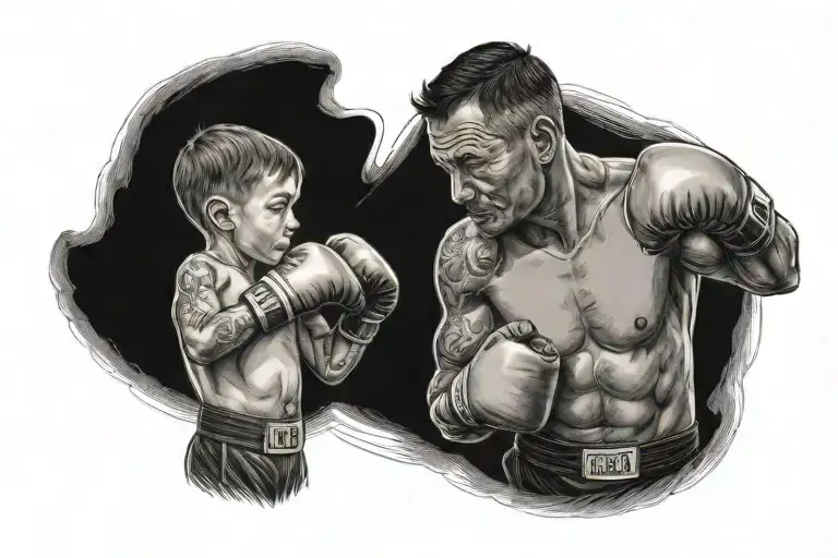 A Portrait Of A Father And Child Boxing In His Palms Training