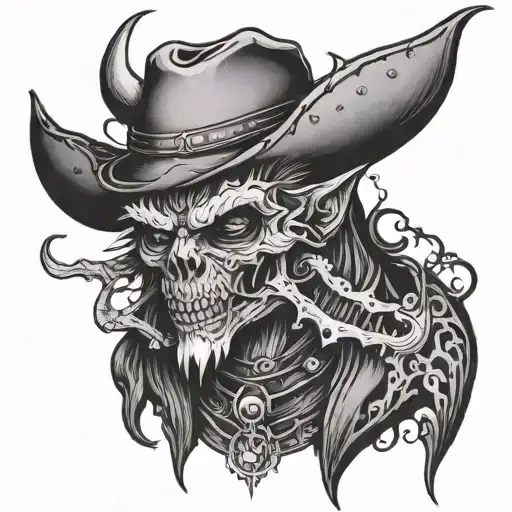 A Dark And Gothic Demon Design Incorporating Elements Of Cowboy Culture