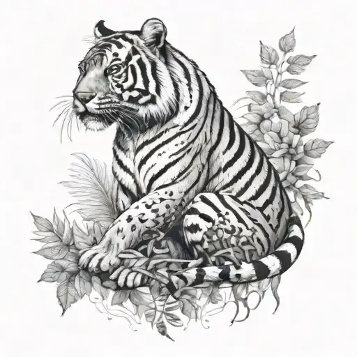 Incorporate Jungle Scenery With A Tiger In A Dynamic Pose