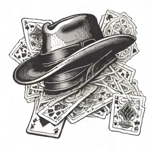A Classic Gangster Fedora Hat With A Deck Of Cards Spilling Out