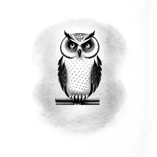 Full Owl Standing On A Wood Stick Half Owl Is Faded Or Sketched Outlines Only