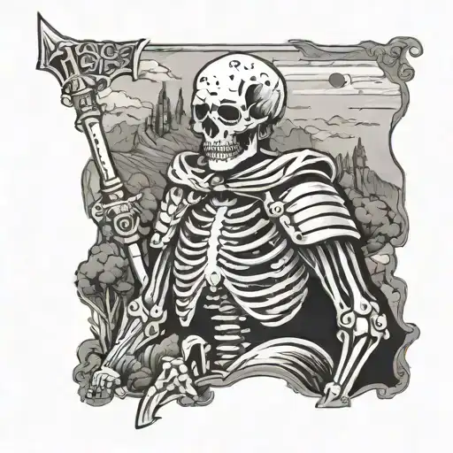 A Skeleton In War Outfit Watching A Castle On A Hill