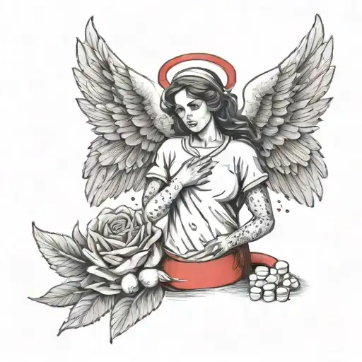 A Nurse Angel With Wings Made Of Bandages And A Halo Of Pills