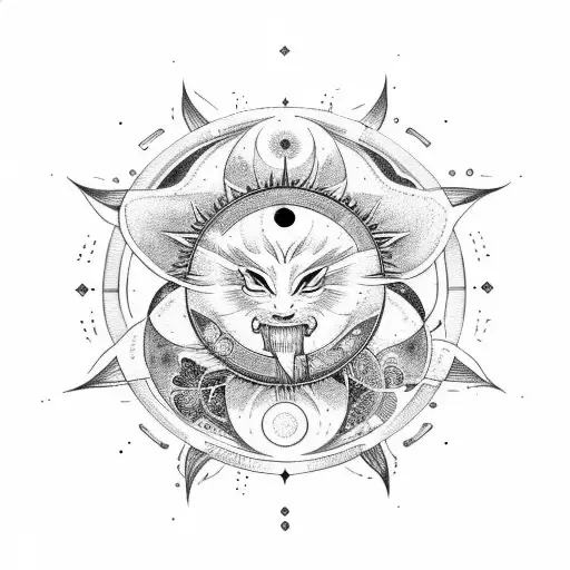 Saggitarius With Ying Yabg In Background With Sun And Moon On Each Side