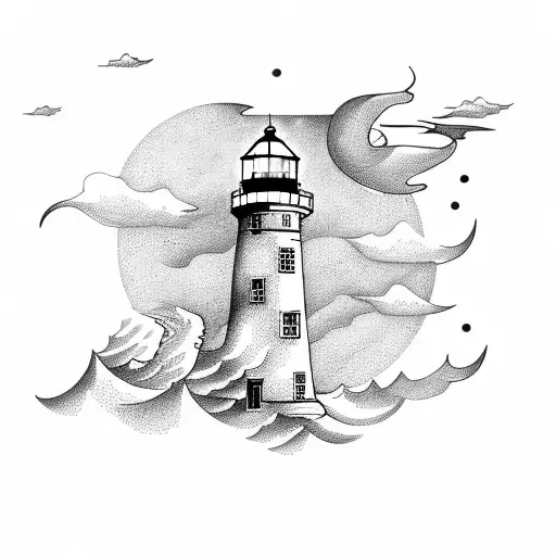 Lighthouse In Storm With Ships