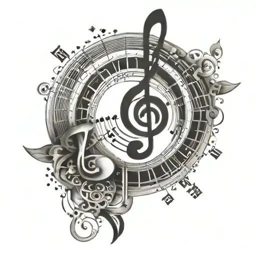 Create A Tattoo Of A Music Staff Wrapping Around The Arm With The Circle Of Fifths At The Center