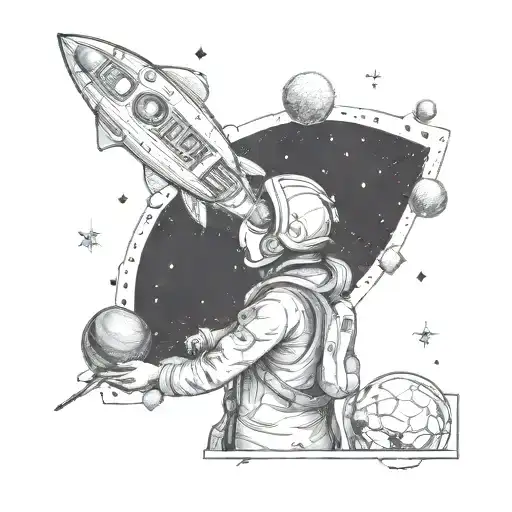 A Detailed Illustration Of A Space-themed Chalkboard With A Beautiful Woman Drawing On It